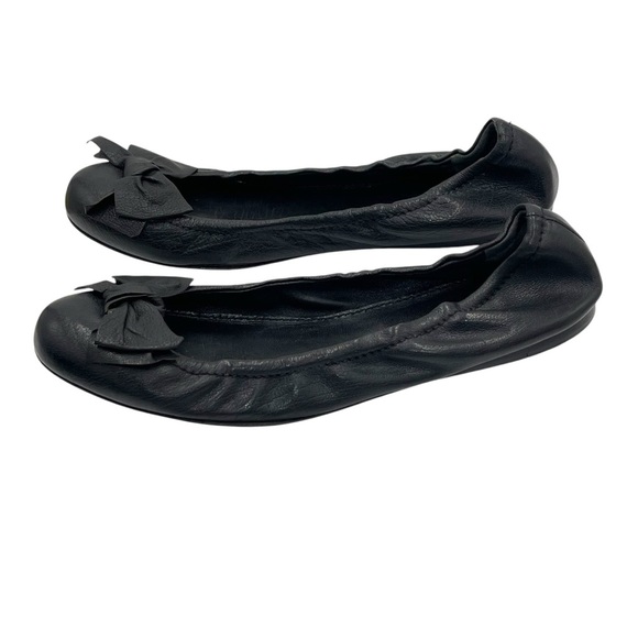 Miu Miu Black Leather Ballet Flats With Leather Bow Detail Size 39.5 / 9 US - Picture 6 of 13